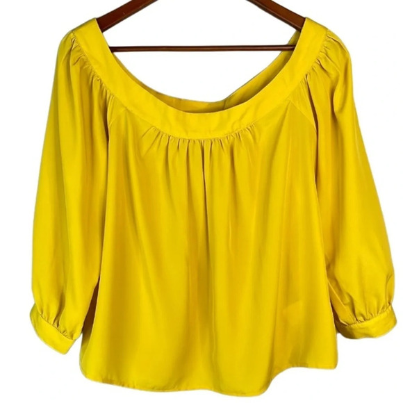 MAEVE Anthropologie Yana Off The Shoulder Top Mustard Yellow 3/4 Sleeves Silky S - Picture 13 of 13